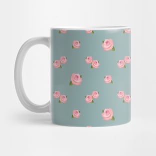 Pink Roses Pattern on Teal Mug